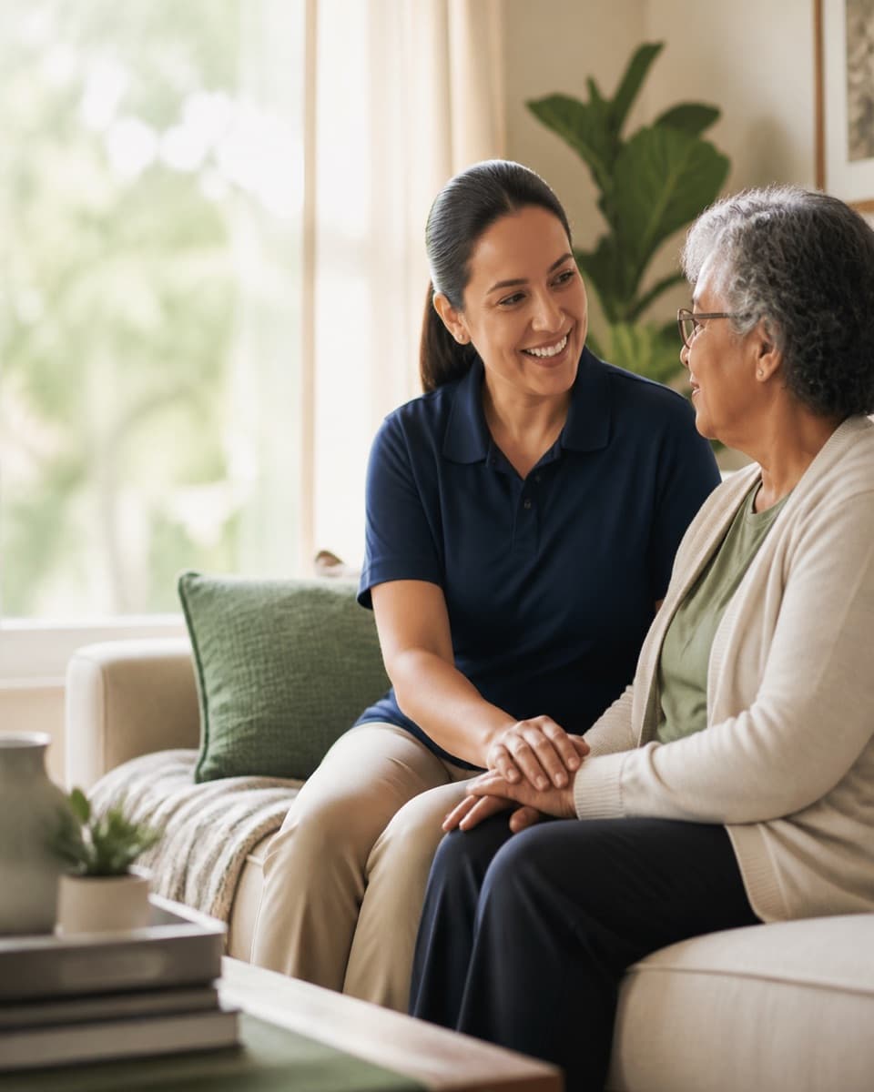 A care professional supporting a client in a home setting