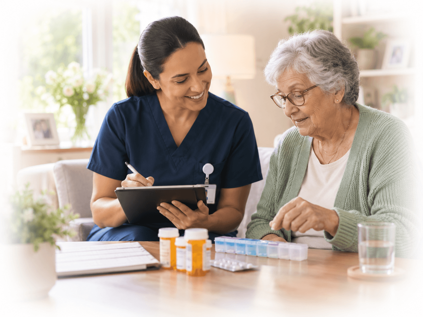 A registered nurse supporting an older adult at home